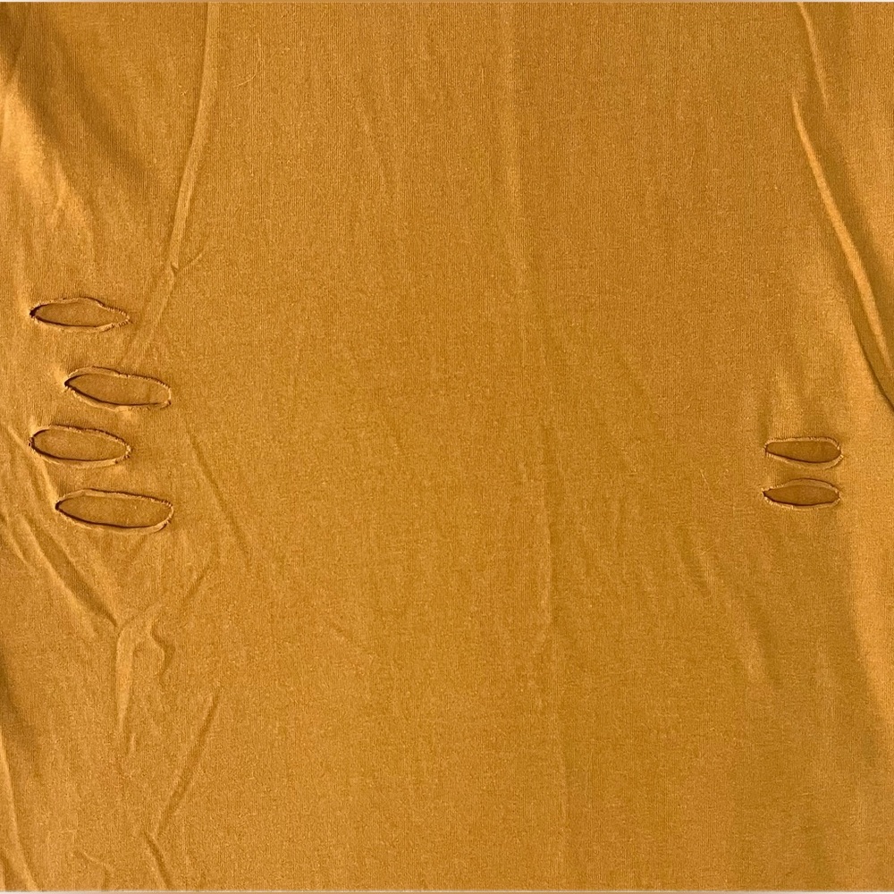 🧡 Derek Heart Bodycon Dress~Women’s Sm~Golden Orange~Ripped Details~Curved Hem - Picture 3 of 8